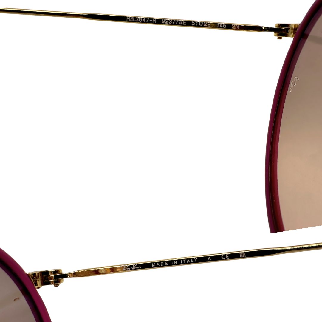 Occhiali da sole Ray-Ban in metallo dorato con finiture fucsia, di lusso, originali, usati