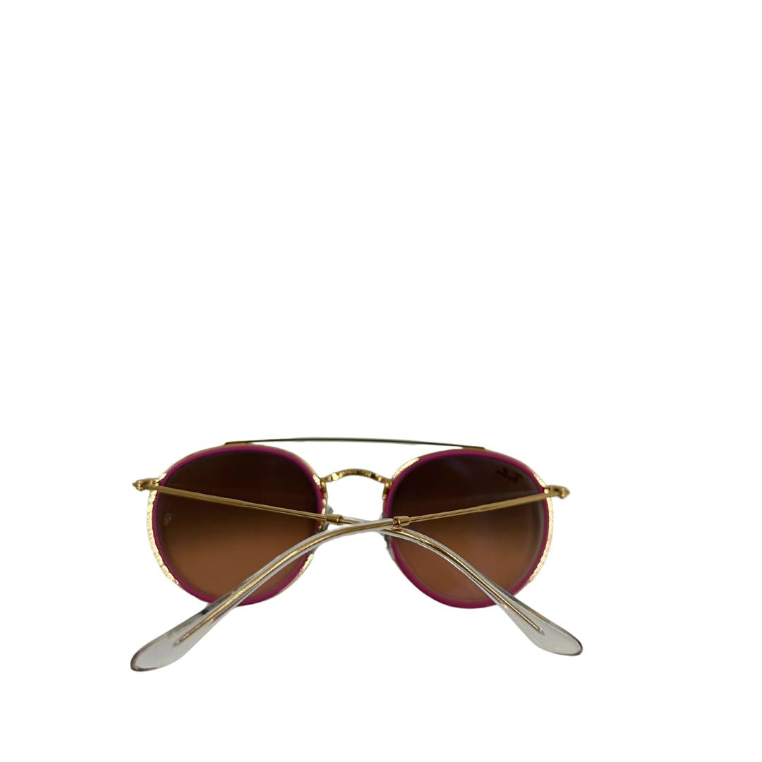 Occhiali da sole Ray-Ban in metallo dorato con finiture fucsia, di lusso, originali, usati