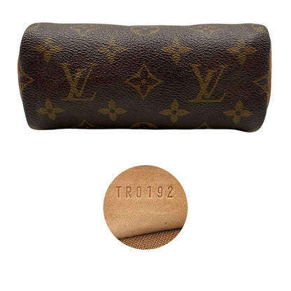 Base e codice di uno Speedy Nano Louis Vuitton in canvas marrone monogram, usato, originale, second hand, in ottime condizioni.