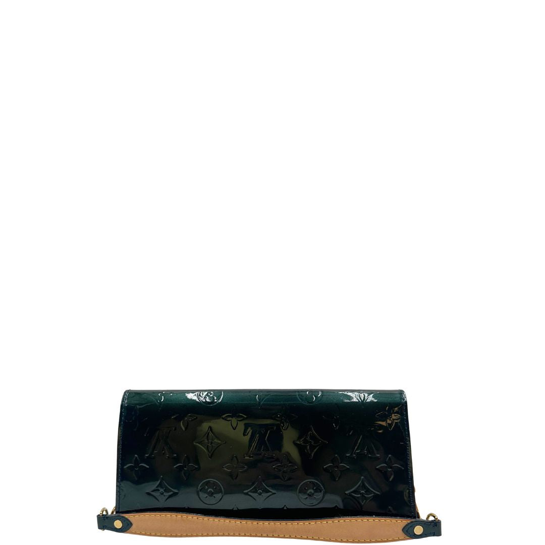 retro Pochette LV Sunset Boulevard in pelle vernis mongram color verde bottiglia, di lusso, originale, ottime condizioni, usata 