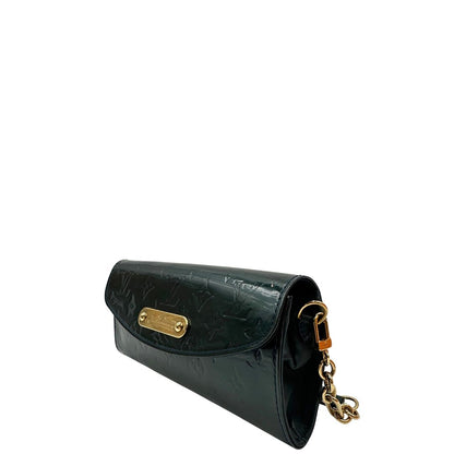 lato Pochette LV Sunset Boulevard in pelle vernis mongram color verde bottiglia, di lusso, originale, ottime condizioni, usata 