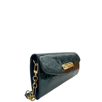 lato Pochette LV Sunset Boulevard in pelle vernis mongram color verde bottiglia, di lusso, originale, ottime condizioni, usata 