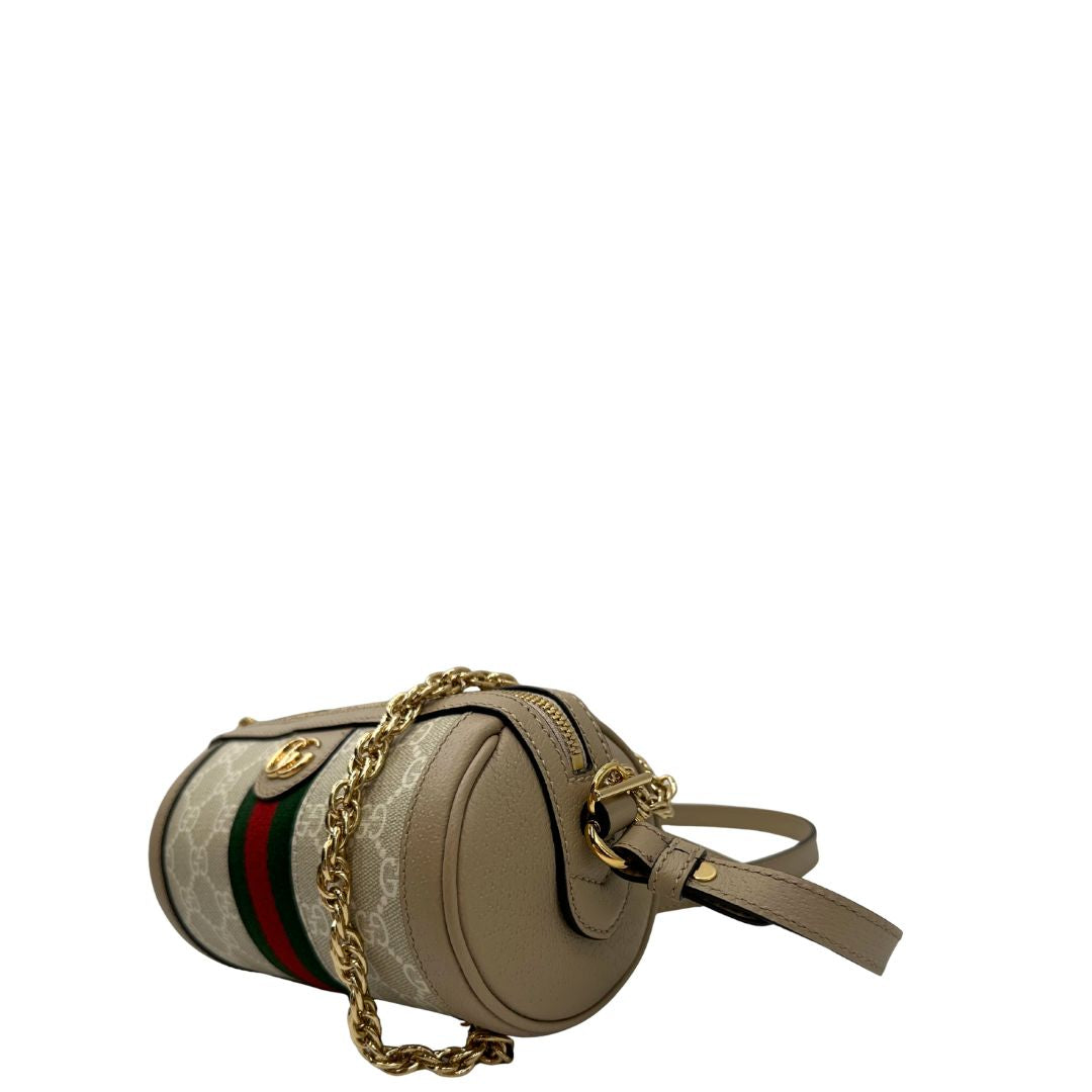 Mini bag Ophidia Gucci in canvas GG color sabbia e finiture in pelle beige, di lusso, originale, eccellenti condizioni
