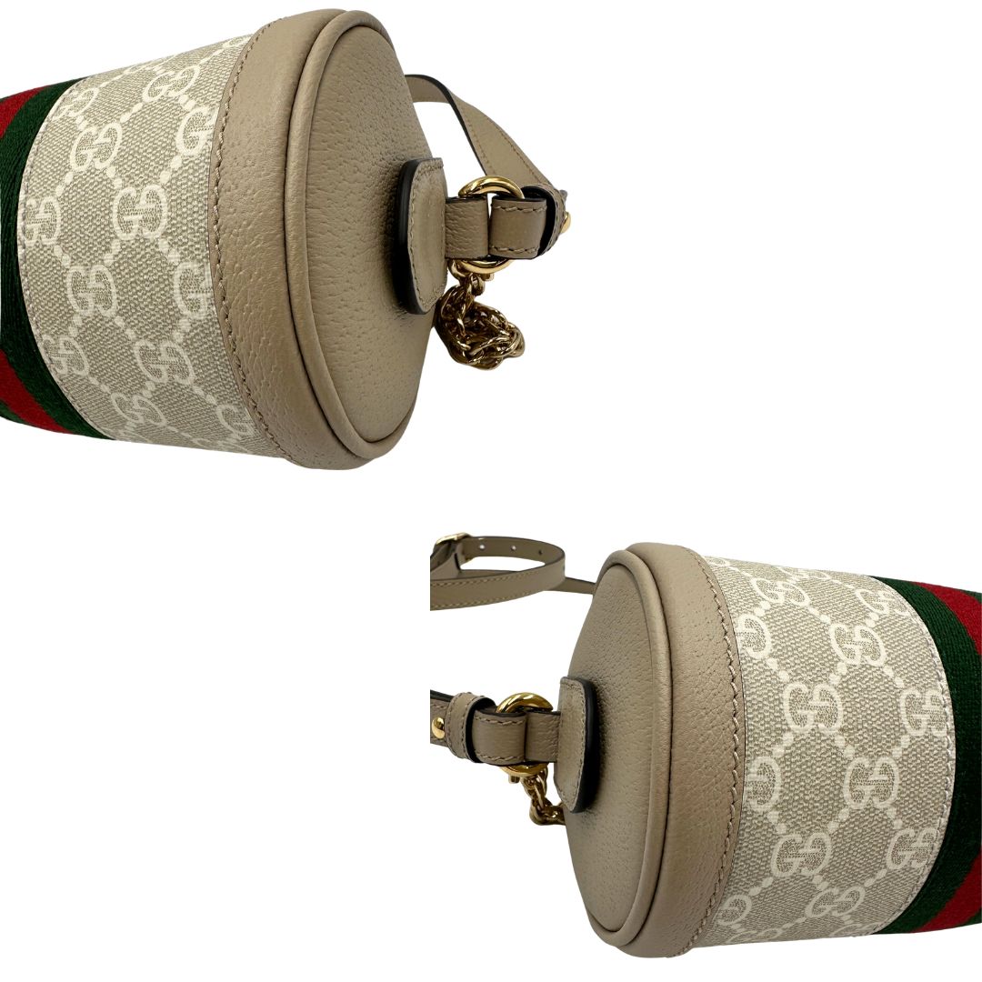 Mini bag Ophidia Gucci in canvas GG color sabbia e finiture in pelle beige, di lusso, originale, eccellenti condizioni