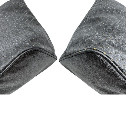 angoli Borsa MK in pelle nera traforata e logata con hardware dorato, munita di doppi manici, da portare a spalla, di lusso, originale, ottime condizioni 