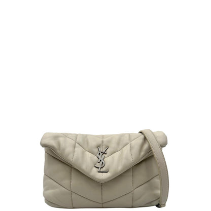 front v  Borsa Saint Laurent Loulou puffer in pelle color bianco gesso con hardware argentato, di lusso, originale, ottime condizioni, usata