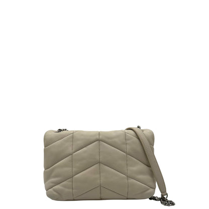 retro  Borsa Saint Laurent Loulou puffer in pelle color bianco gesso con hardware argentato, di lusso, originale, ottime condizioni, usata 