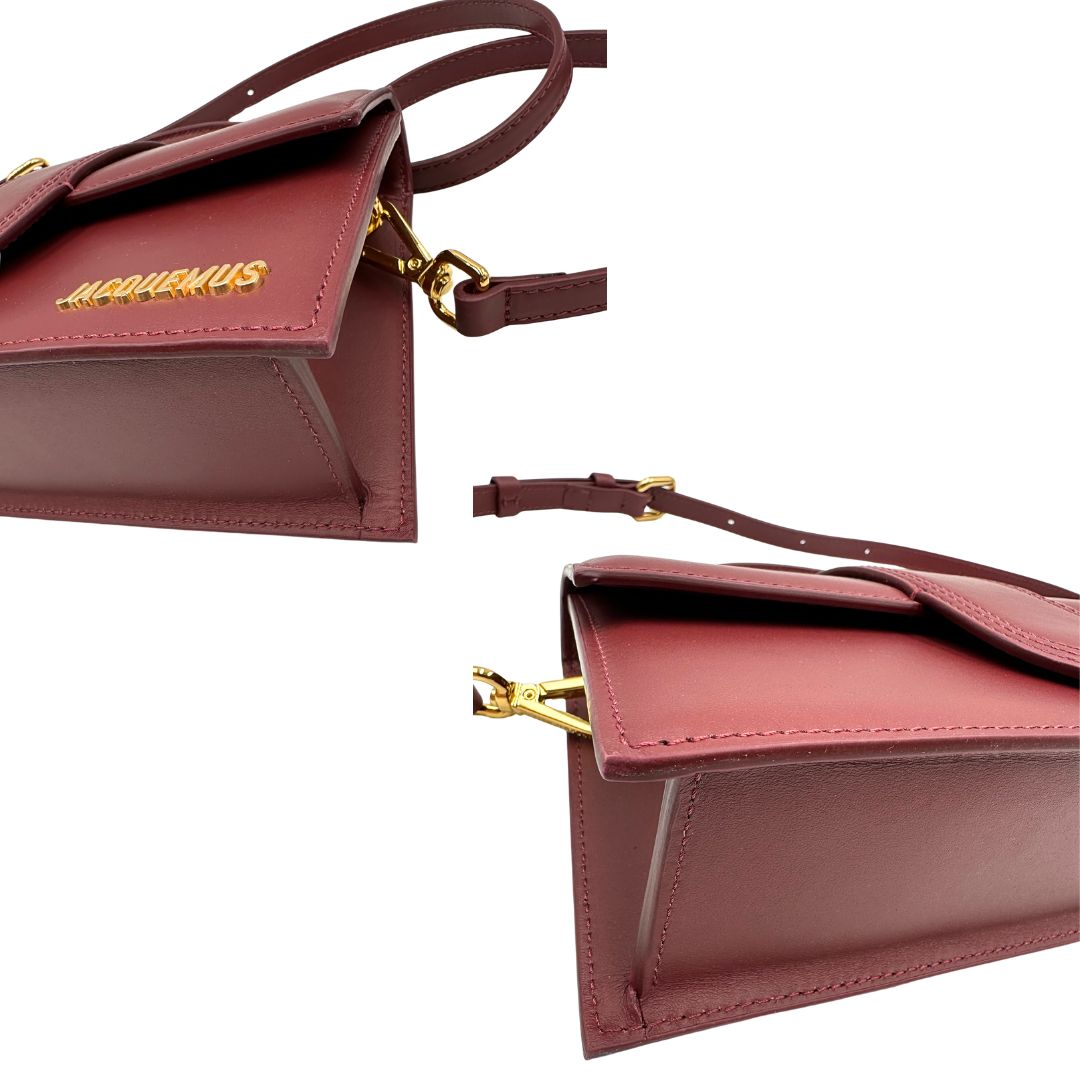 angoli Borsa Jacquemus nella versione Le Grand Bambino in pelle color burgundy, da portare a mano o a tracolla, di lusso, originale, ottime condizioni, usata 