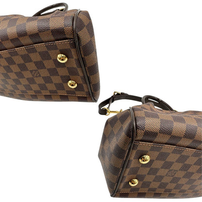 Angoli di una borsa LV in canvas Damier Ébène nella versione MM, con dettagli metallici dorati, usata, originale, second hand, in ottime condizioni.