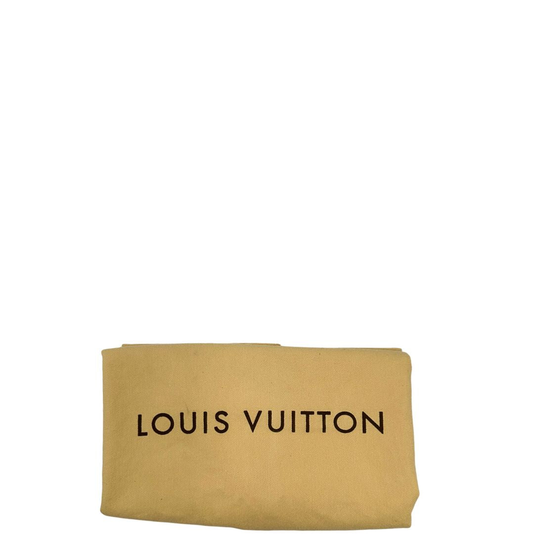 Dustbag di una borsa LV in canvas Damier Ébène nella versione MM, con dettagli metallici dorati, usata, originale, second hand, in ottime condizioni.
