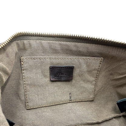 Pochette Fendi in tessuto marrone trama Zucchino con finiture in pelle color tortora, di lusso, originale, ottime condizioni