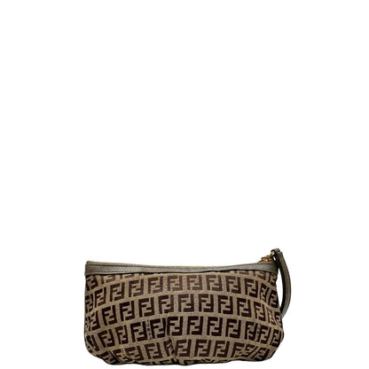 Pochette Fendi in tessuto marrone trama Zucchino con finiture in pelle color tortora, di lusso, originale, ottime condizioni