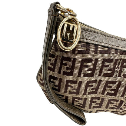 Pochette Fendi in tessuto marrone trama Zucchino con finiture in pelle color tortora, di lusso, originale, ottime condizioni