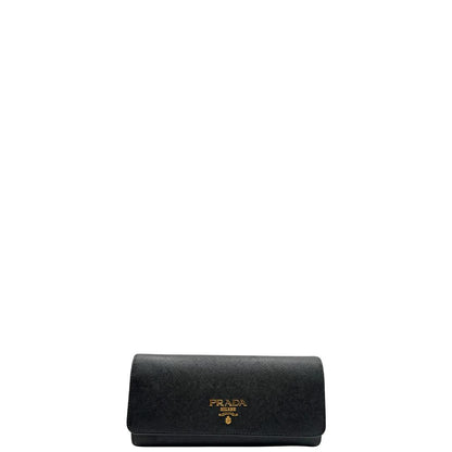  Portafoglio Prada in pelle saffiano nera e hardware dorato. Originale, usata, di lusso, in ottime condizioni.