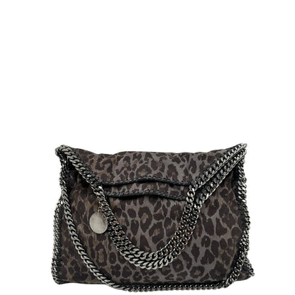 Front di una borsa Stella McCartney modello Fold Over Tote realizzata in shaggy dear greige effetto scamosciato, usata, originale, second hand, in ottime condizioni.
