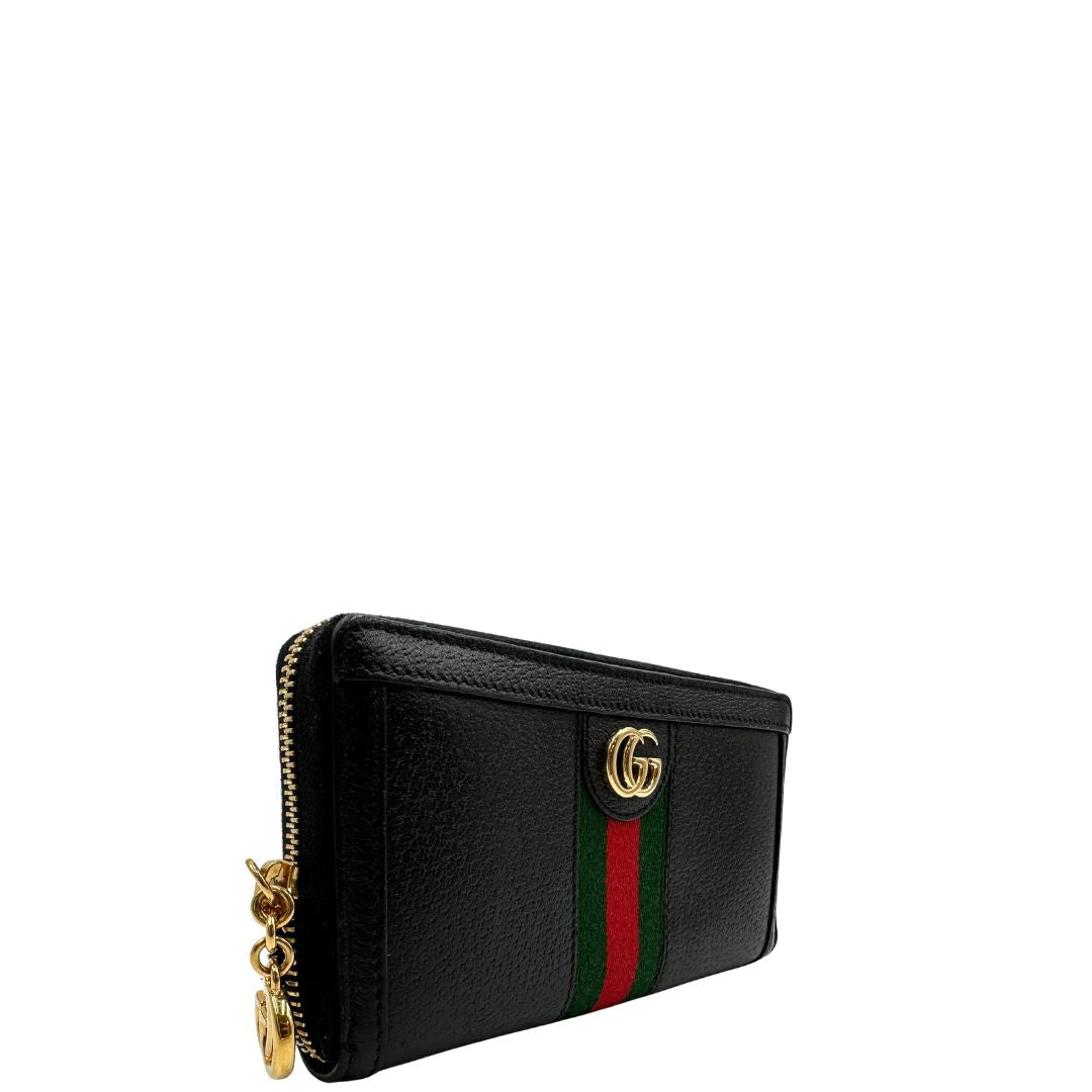  Portafoglio Gucci in pelle nera impreziosito da striscia Web verde rossa, di lusso, originale, ottime condizioni, usato