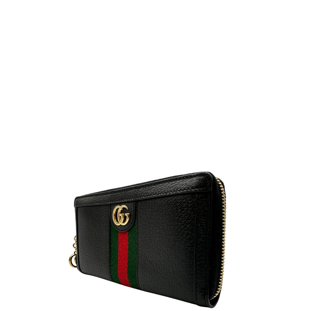  Portafoglio Gucci in pelle nera impreziosito da striscia Web verde rossa, di lusso, originale, ottime condizioni, usato