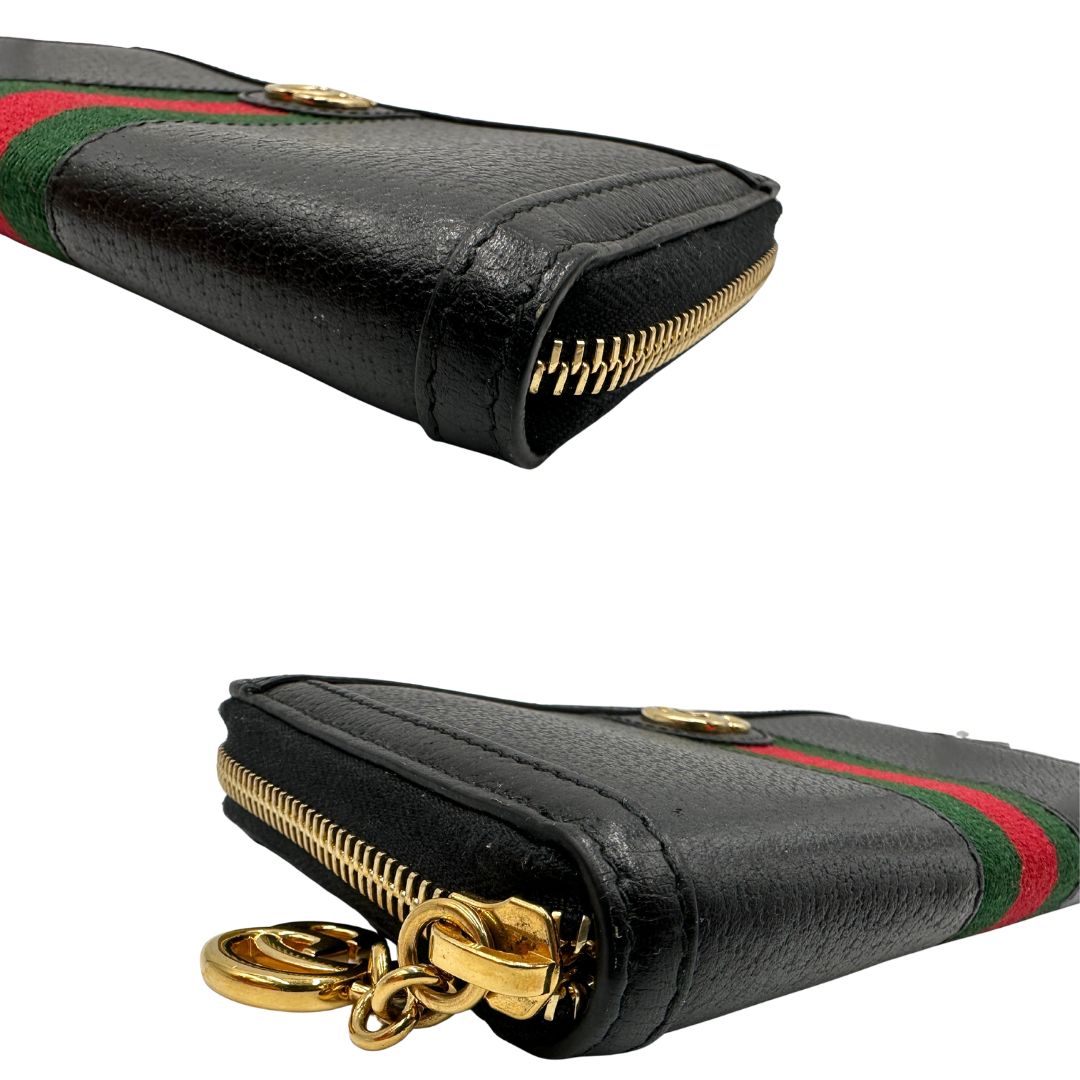 angoli Portafoglio Gucci in pelle nera impreziosito da striscia Web verde rossa, di lusso, originale, ottime condizioni, usato