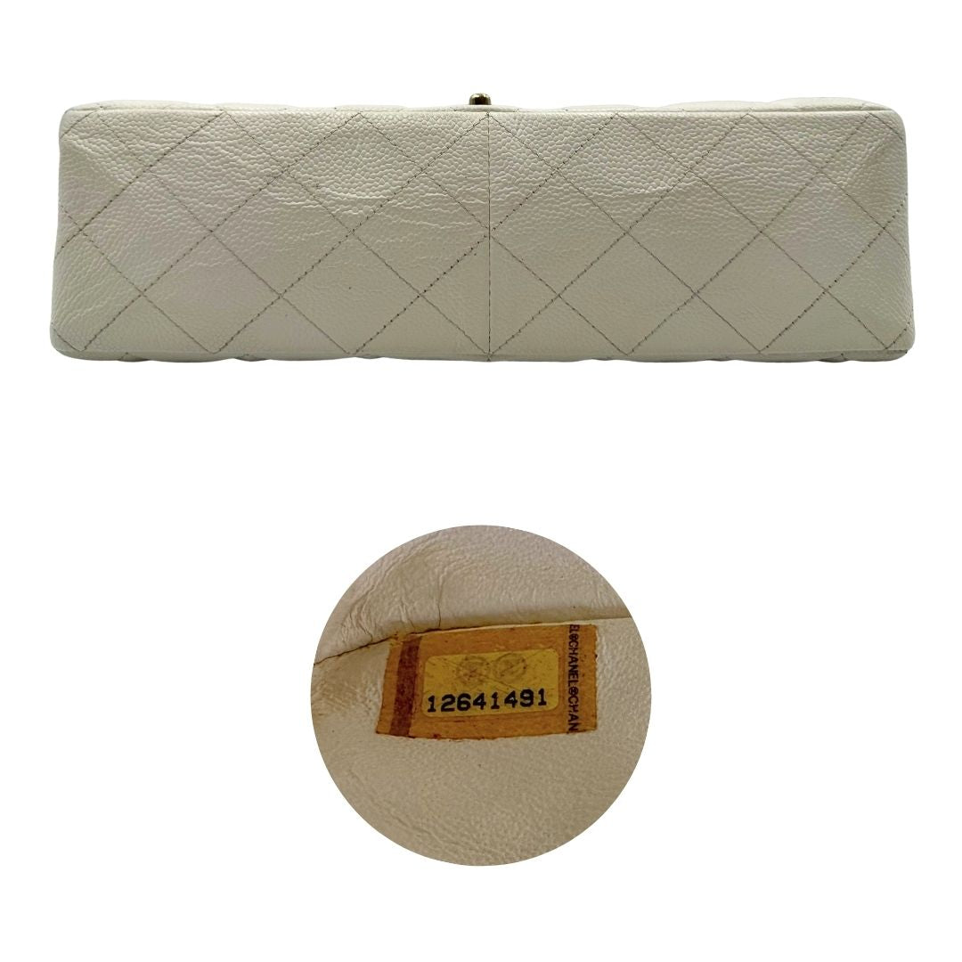  Borsa Chanel linea Timeless, in pelle caviar bianca, di lusso, originale, ottime condizioni, usata
