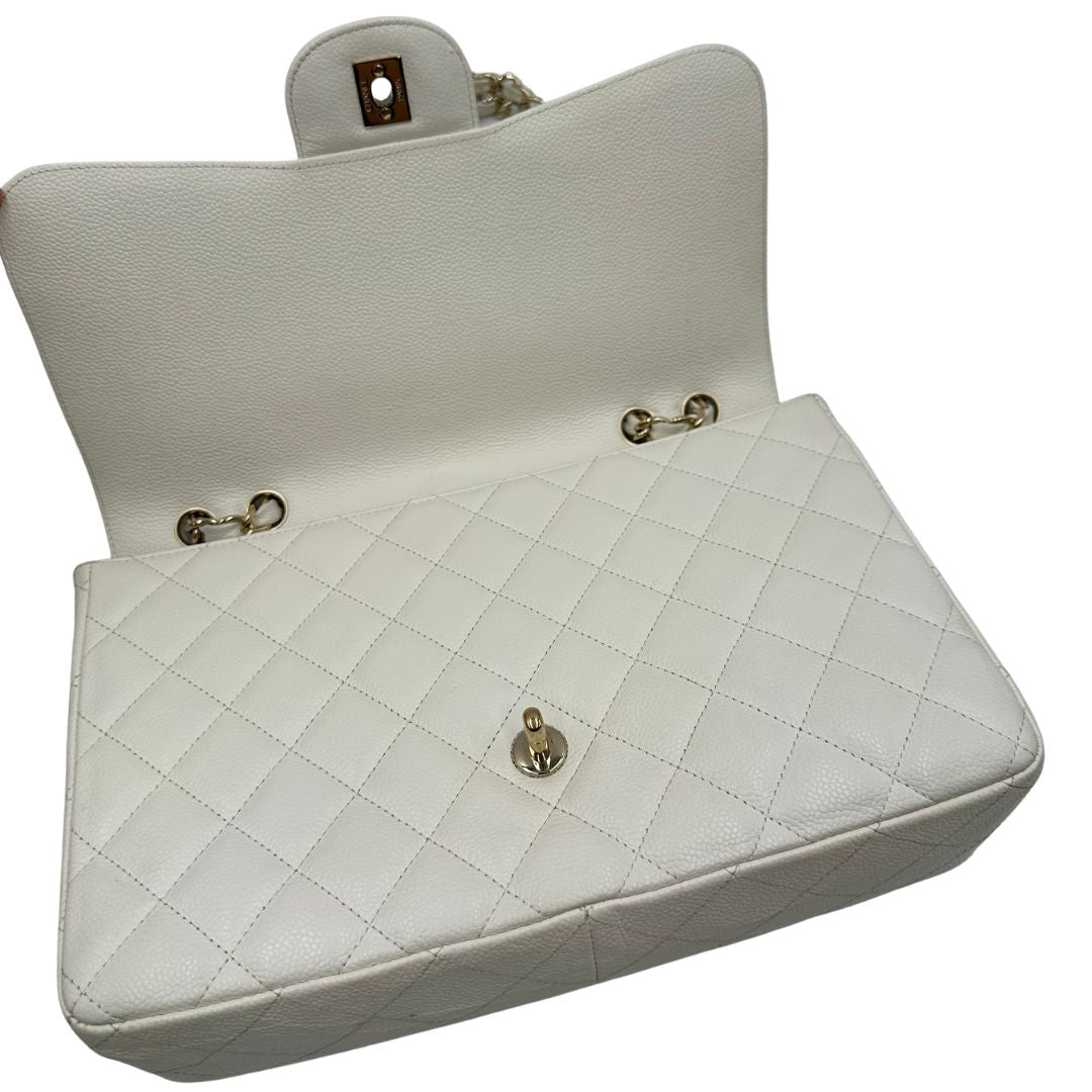  Borsa Chanel linea Timeless, in pelle caviar bianca, di lusso, originale, ottime condizioni, usata