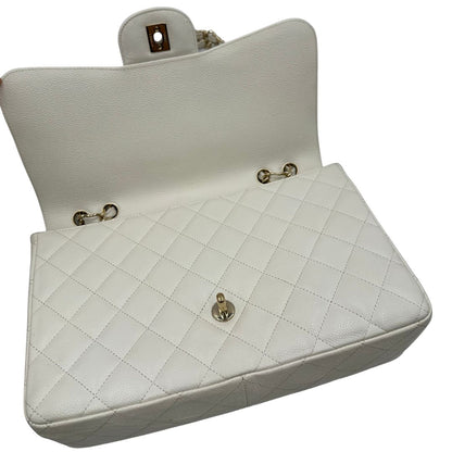  Borsa Chanel linea Timeless, in pelle caviar bianca, di lusso, originale, ottime condizioni, usata