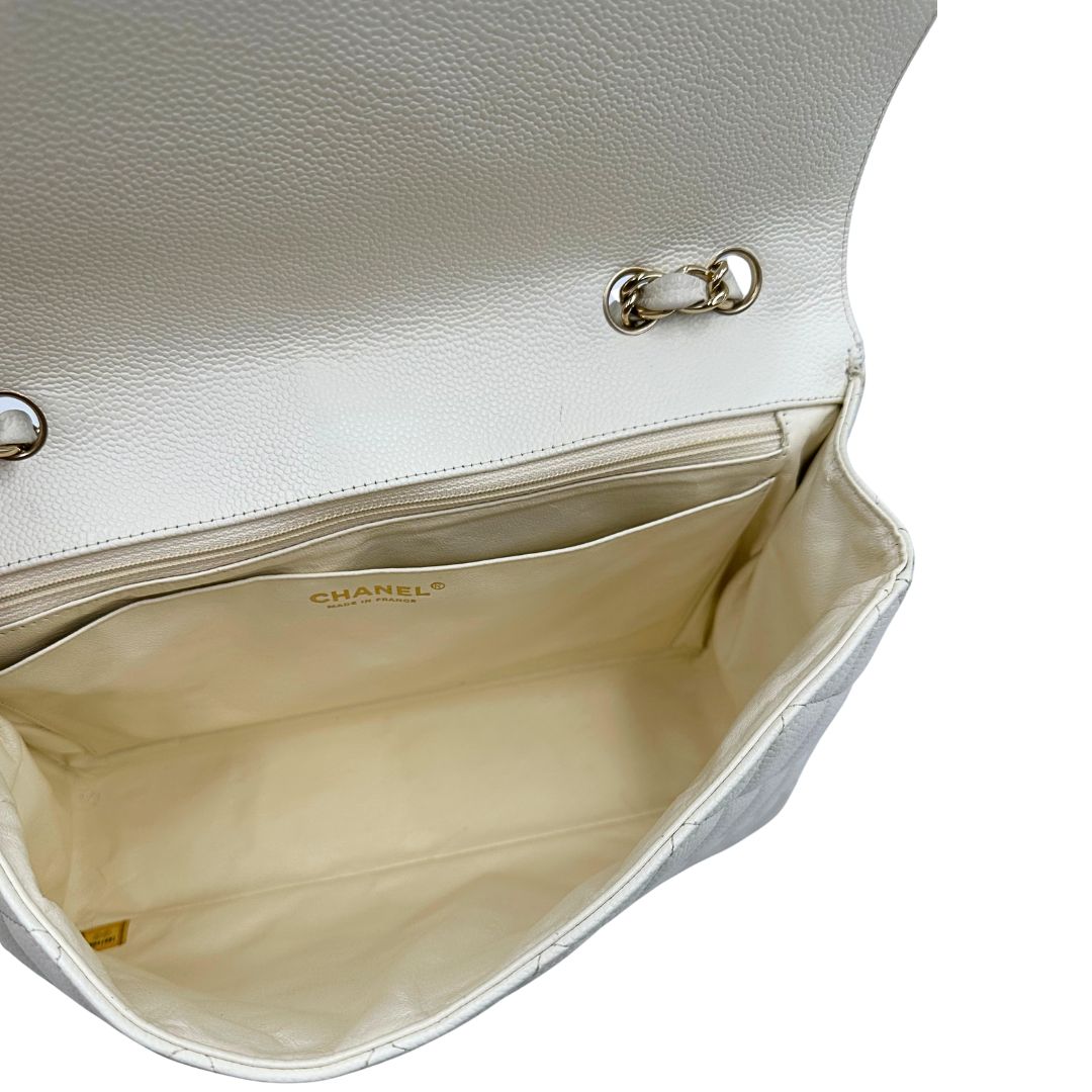 interno Borsa Chanel linea Timeless, in pelle caviar bianca, di lusso, originale, ottime condizioni, usata
