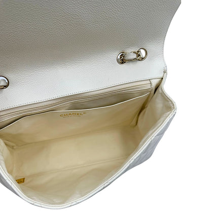 interno Borsa Chanel linea Timeless, in pelle caviar bianca, di lusso, originale, ottime condizioni, usata