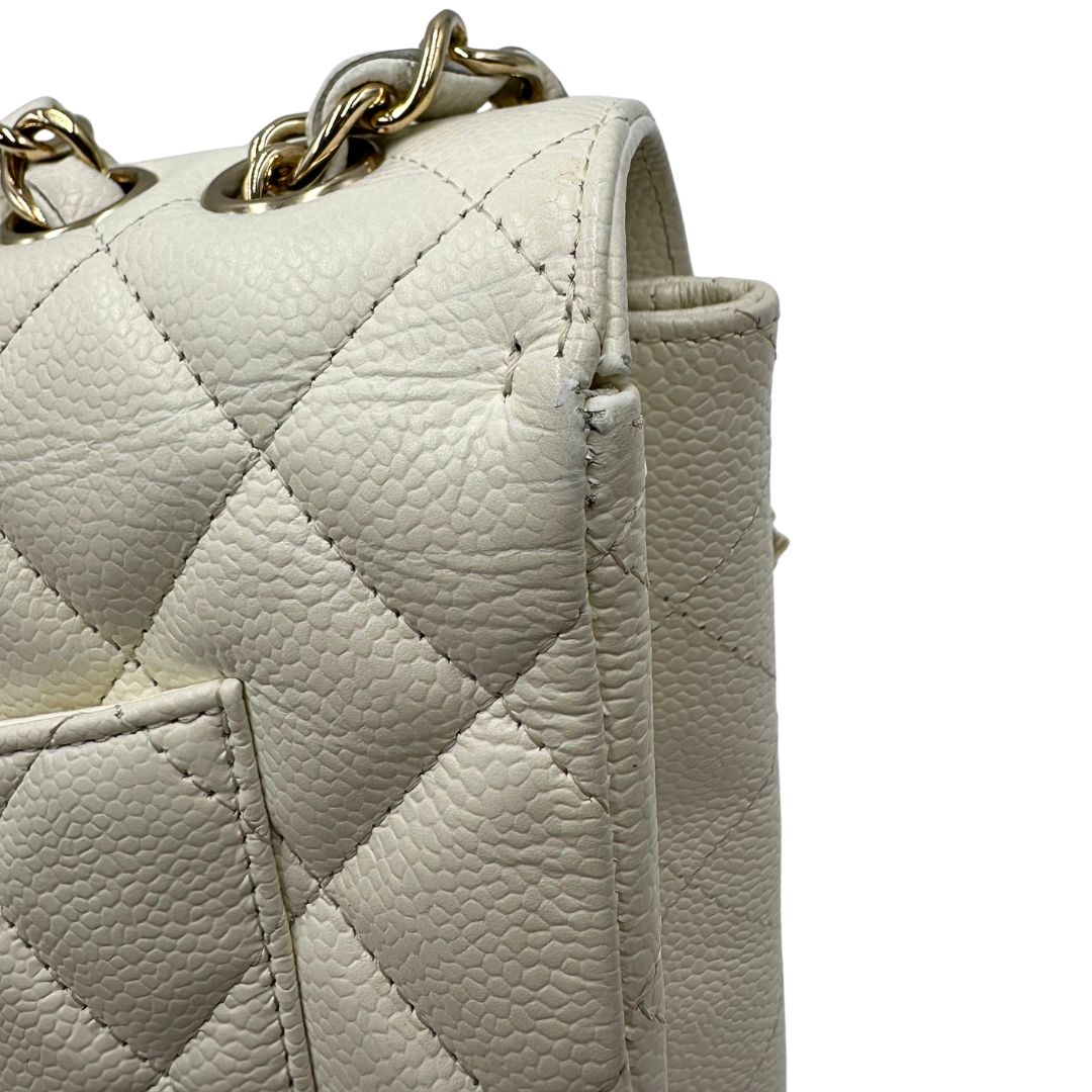  Borsa Chanel linea Timeless, in pelle caviar bianca, di lusso, originale, ottime condizioni, usata
