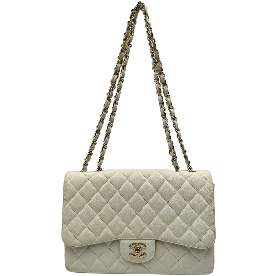 front  Borsa Chanel linea Timeless, in pelle caviar bianca, di lusso, originale, ottime condizioni, usata 