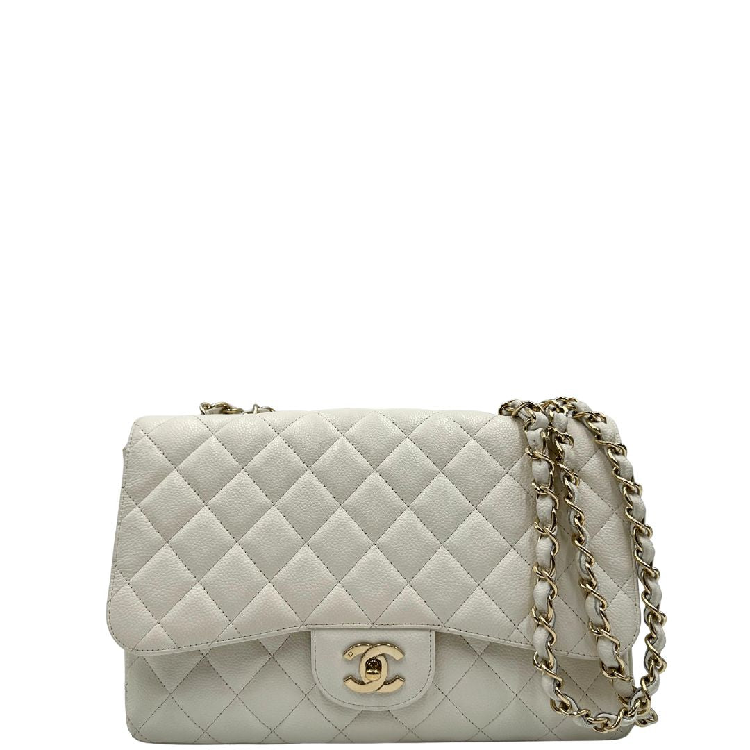 front  Borsa Chanel linea Timeless, in pelle caviar bianca, di lusso, originale, ottime condizioni, usata 