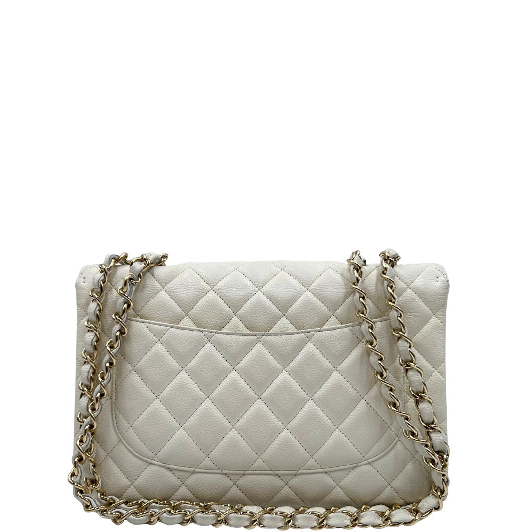retro  Borsa Chanel linea Timeless, in pelle caviar bianca, di lusso, originale, ottime condizioni, usata 