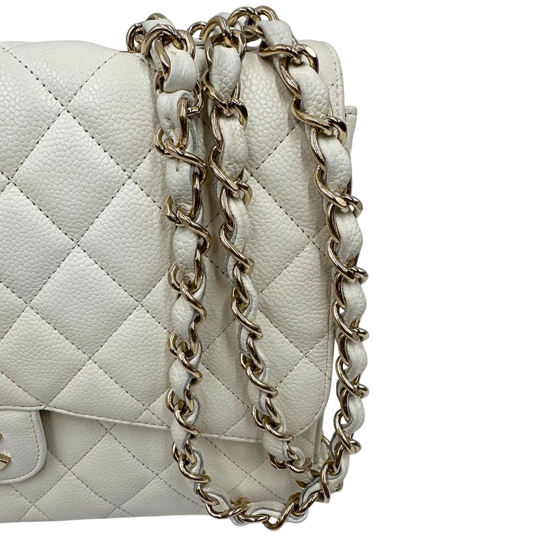  Borsa Chanel linea Timeless, in pelle caviar bianca, di lusso, originale, ottime condizioni, usata 