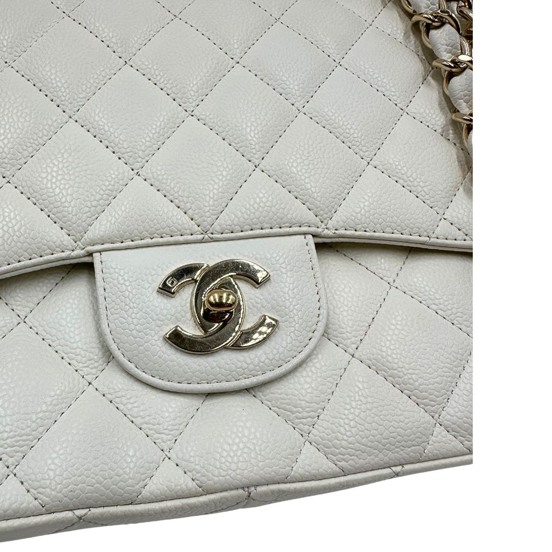 cc v Borsa Chanel linea Timeless, in pelle caviar bianca, di lusso, originale, ottime condizioni, usata 