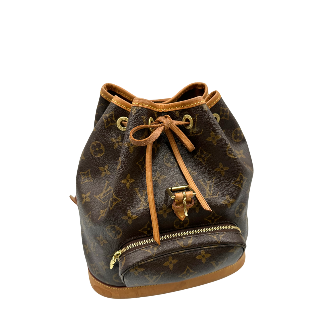  Zaino Montsouris mini in canvas marrone monogram con finiture in vacchetta naturale e parti metalliche dorate, di lusso, originale, usato