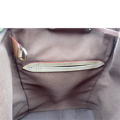  interno Zaino Montsouris mini in canvas marrone monogram con finiture in vacchetta naturale e parti metalliche dorate, di lusso, originale, usato