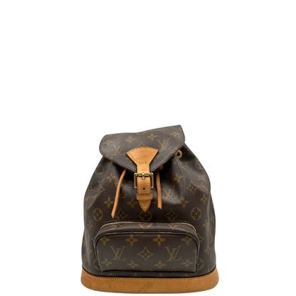  Zaino Montsouris mini in canvas marrone monogram con finiture in vacchetta naturale e parti metalliche dorate, di lusso, originale, usato