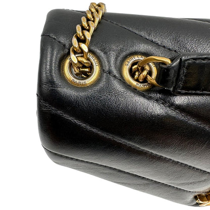 Borsa Saint Laurent in pelle di agnello morbida con impunture trapuntate chevron, nera con hardware dorato, può essere portata a spalla o a tracolla, di lusso, originale, ottime condizioni 