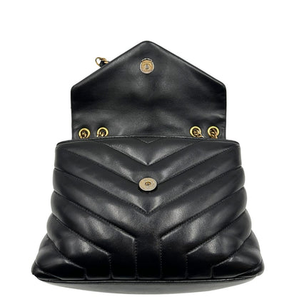 Borsa Saint Laurent in pelle di agnello morbida con impunture trapuntate chevron, nera con hardware dorato, può essere portata a spalla o a tracolla, di lusso, originale, ottime condizioni