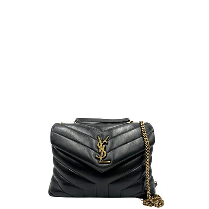 front Borsa Saint Laurent in pelle di agnello morbida con impunture trapuntate chevron, nera con hardware dorato, può essere portata a spalla o a tracolla, di lusso, originale, ottime condizioni 