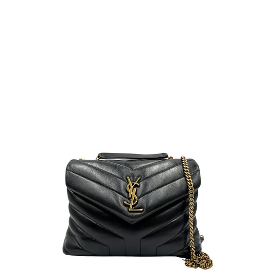 front Borsa Saint Laurent in pelle di agnello morbida con impunture trapuntate chevron, nera con hardware dorato, può essere portata a spalla o a tracolla, di lusso, originale, ottime condizioni 