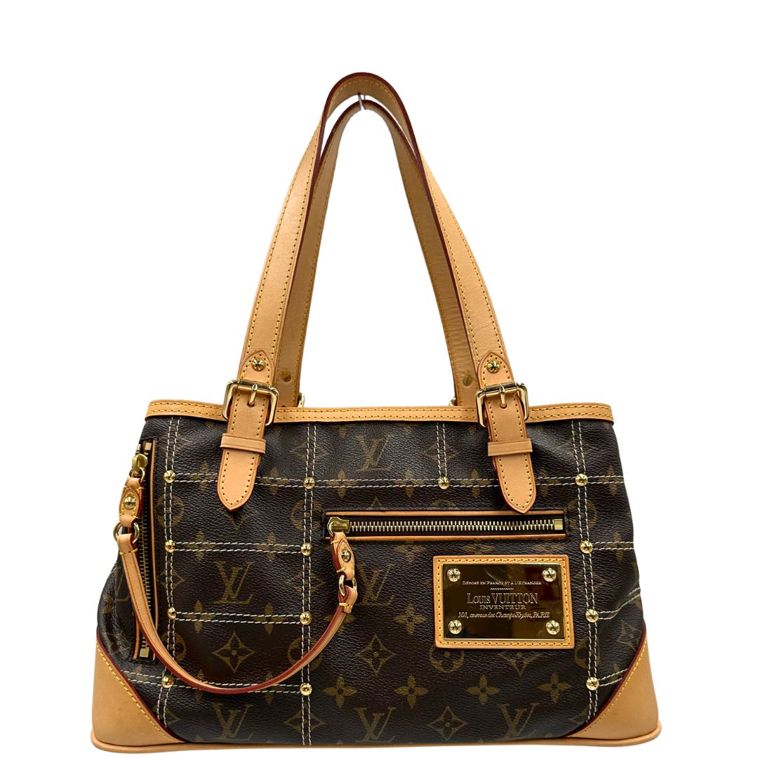 front Borsa LV in canvas monogrammato marrone e hardware dorato, indossabile a mano, di lusso, originale, ottime condizioni 