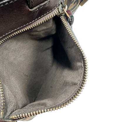 interno Borsa Fendi in tessuto trama Zucca con finiture in pelle marrone; munita di doppi manici, di lusso, originale, ottime condizioni, usata 