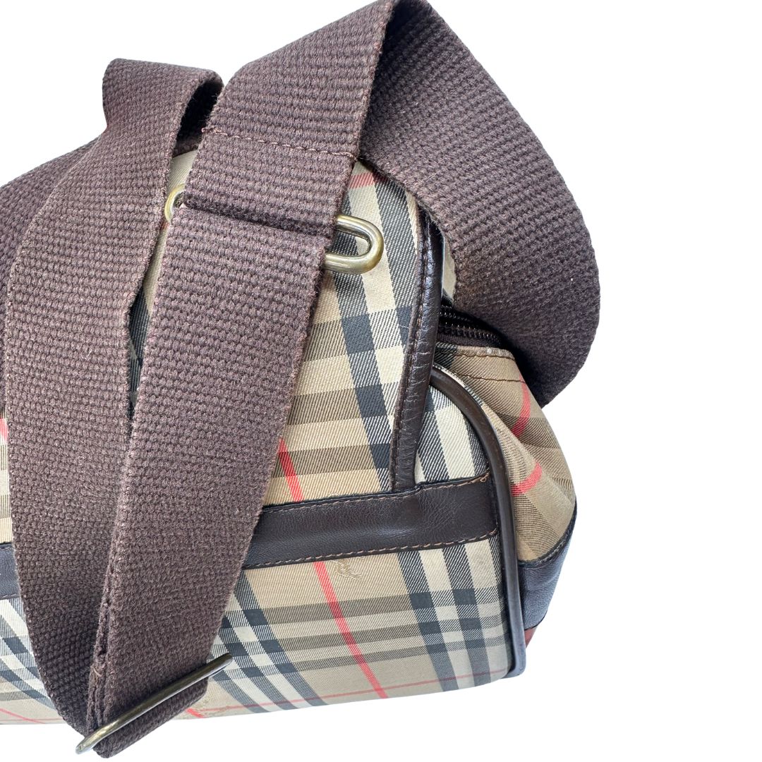 Cartella Burberrys in tessuto trama tartan con finiture in pelle marroni, di lusso, originale, buone condizioni, usata