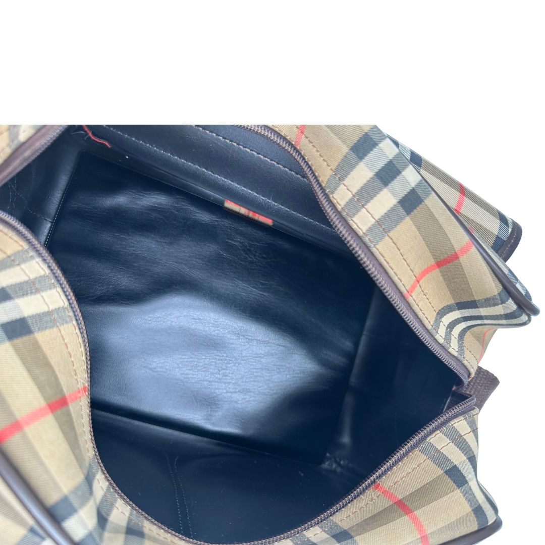 interno Cartella Burberrys in tessuto trama tartan con finiture in pelle marroni, di lusso, originale, buone condizioni, usata