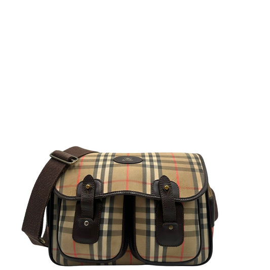 front  Cartella Burberrys in tessuto trama tartan con finiture in pelle marroni, di lusso, originale, buone condizioni, usata