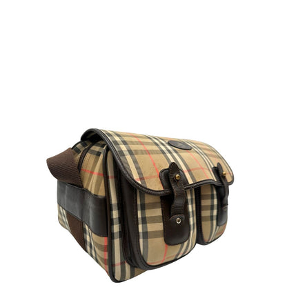 lato Cartella Burberrys in tessuto trama tartan con finiture in pelle marroni, di lusso, originale, buone condizioni, usata