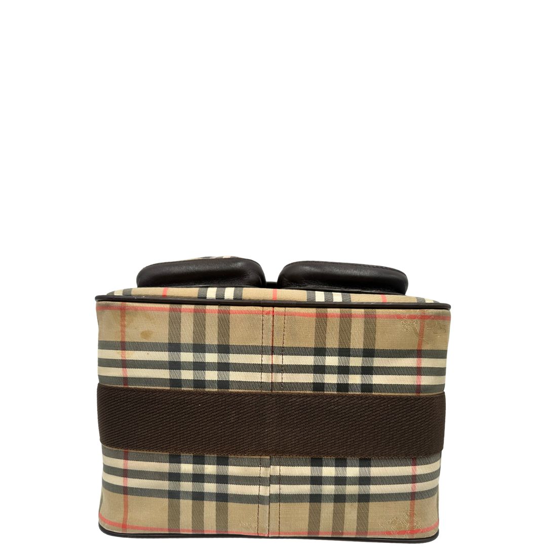 base Cartella Burberrys in tessuto trama tartan con finiture in pelle marroni, di lusso, originale, buone condizioni, usata 