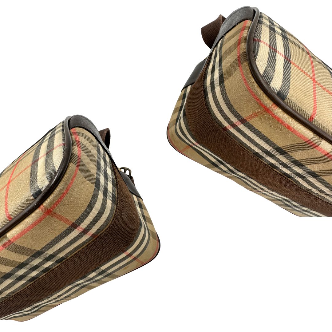 angoli Cartella Burberrys in tessuto trama tartan con finiture in pelle marroni, di lusso, originale, buone condizioni, usata 