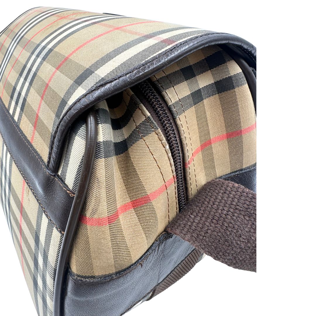 Cartella Burberrys in tessuto trama tartan con finiture in pelle marroni, di lusso, originale, buone condizioni, usata 