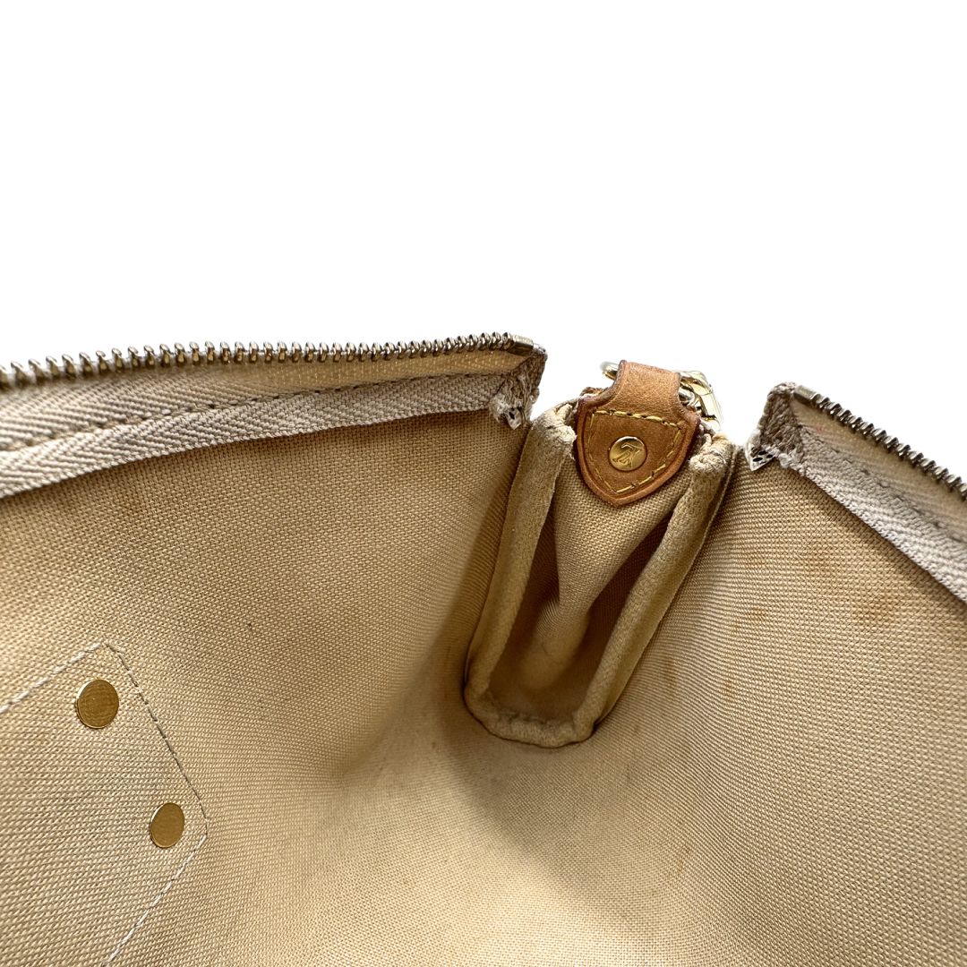 interno Borsa Louis Vuitton Eva in canvas Damier Azur con parti metalliche dorate, di lusso, originale, ottime condizioni, usata 